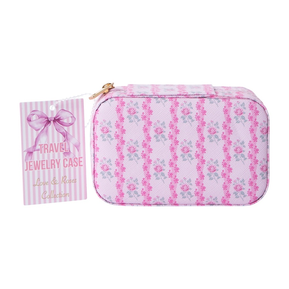 Pink Floral Travel Jewelry Case